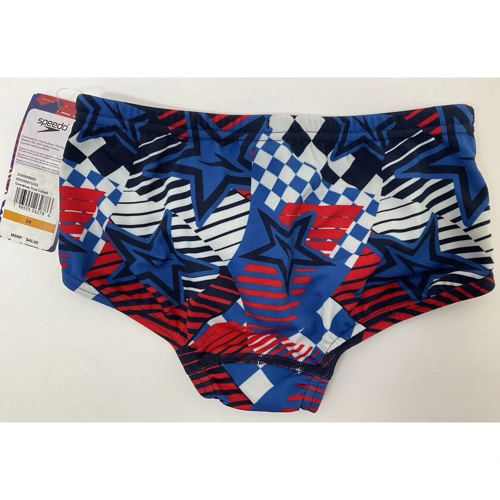 NWT Men's Speedo Overdrive One Brief Swim Trunks True Cobalt Stars Size 24